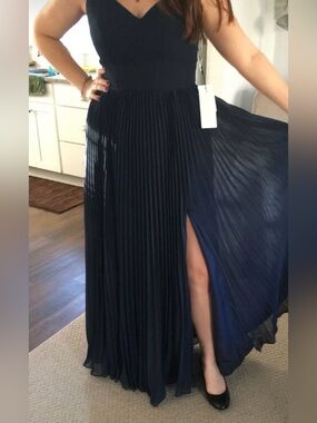 JJs House Navy Pleated Maxi Dress NWT